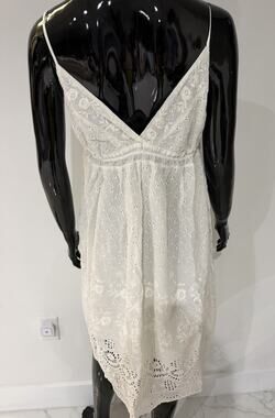 Vintage Johnny Was White Eyelet Embroidered Dress M Boho Cottagecore Rayon